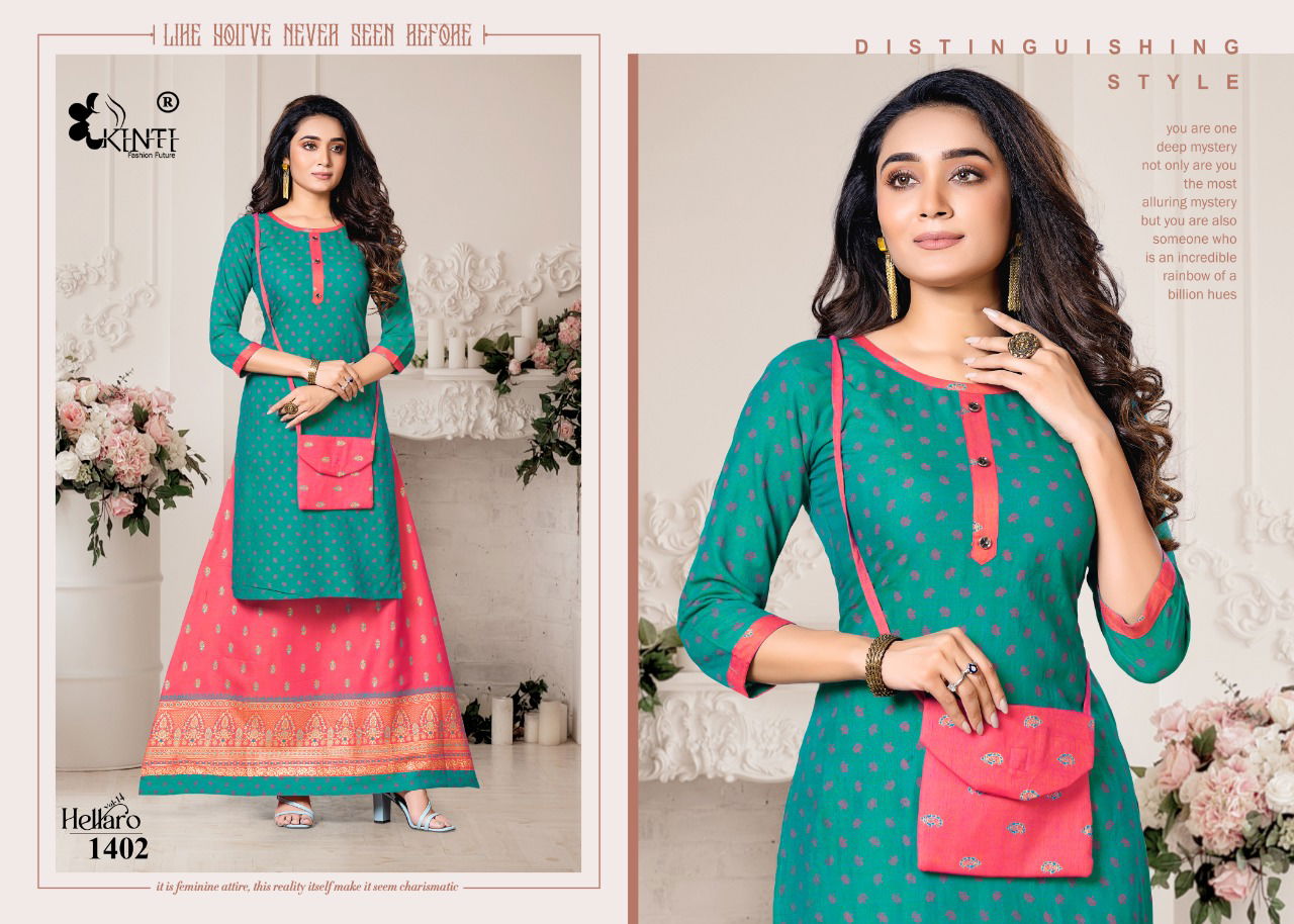 Kinti Hellaro 14 Ethnic Wear Rayon Printed Designer Fancy Kurti With Skirt Collection